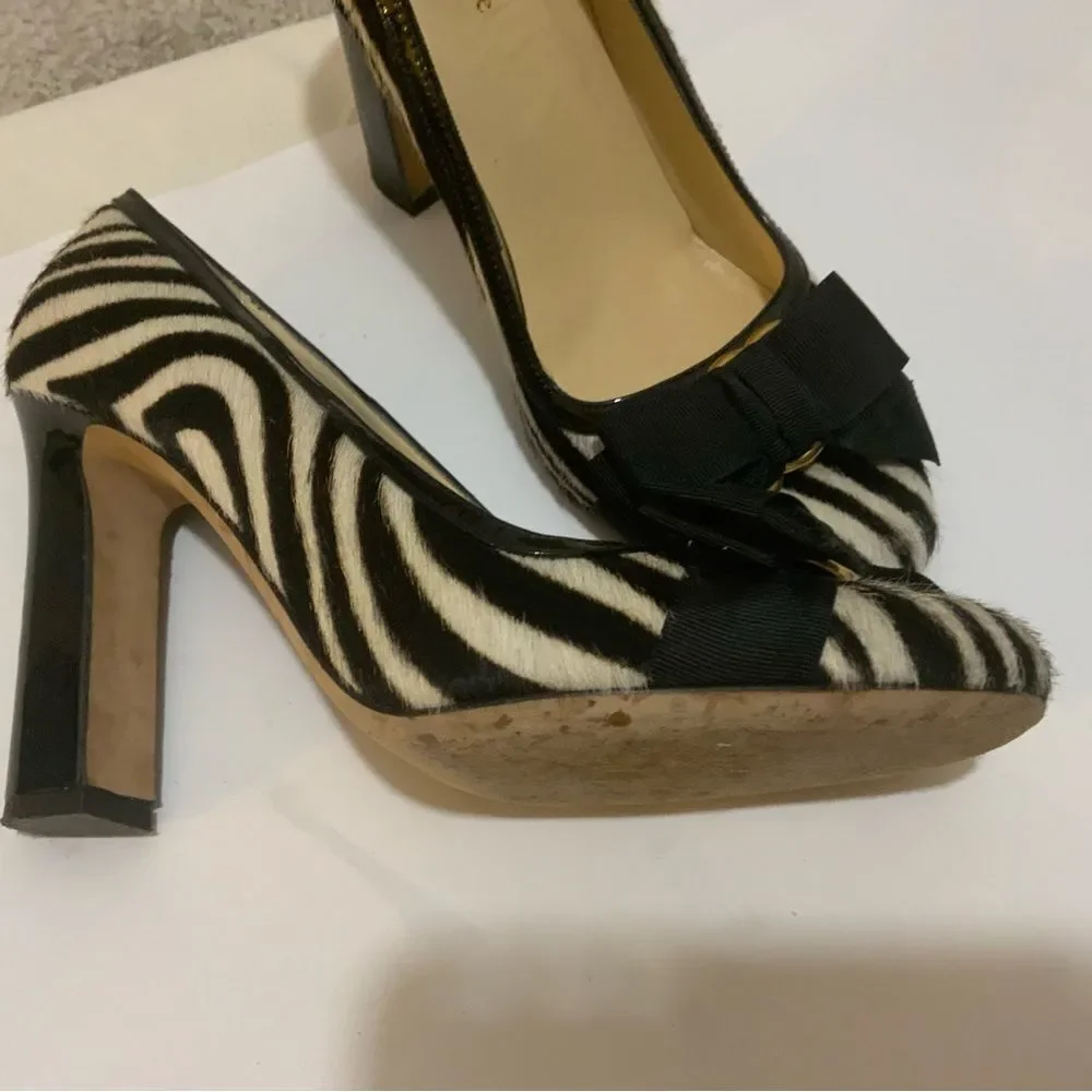 ♠️ Kate Spade Leopard Heels Pumps Round Toe Heel Ribbon Total Pattern 7B
